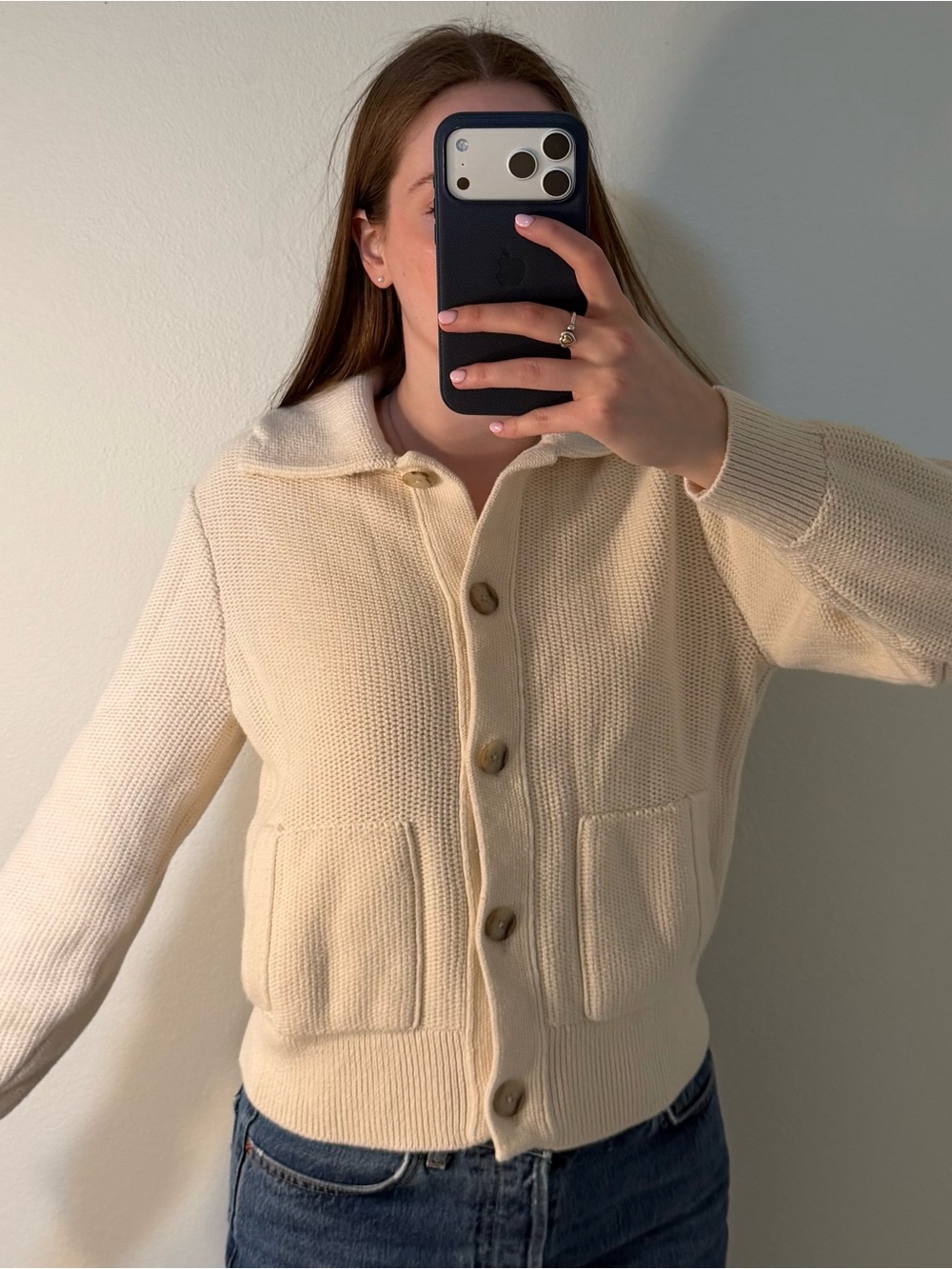 Banana Republic Ava Sweater Bomber Transition Cream White - Picture 3 of 5